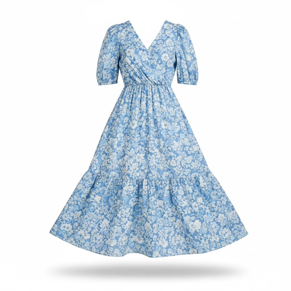Input 1: blue floral dress