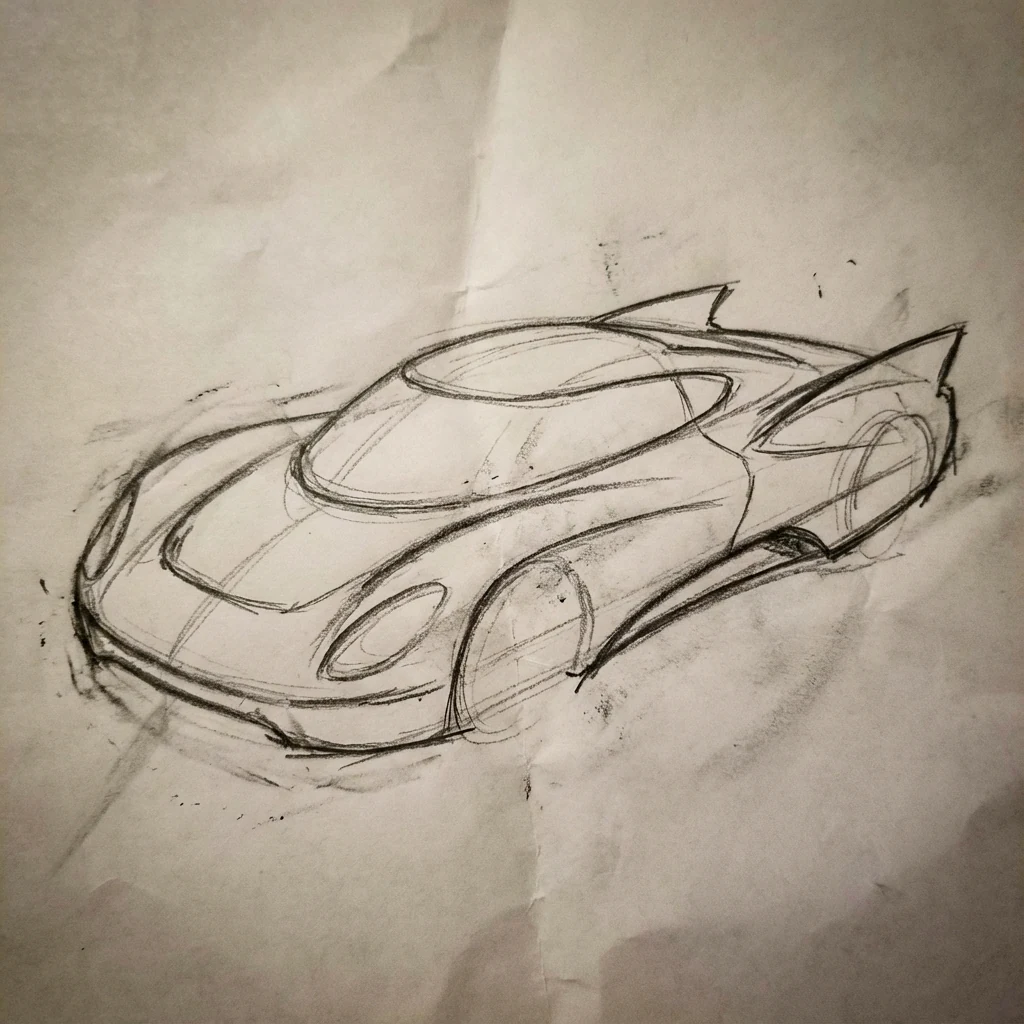 Input 1: rough pencil sketch of the concept car